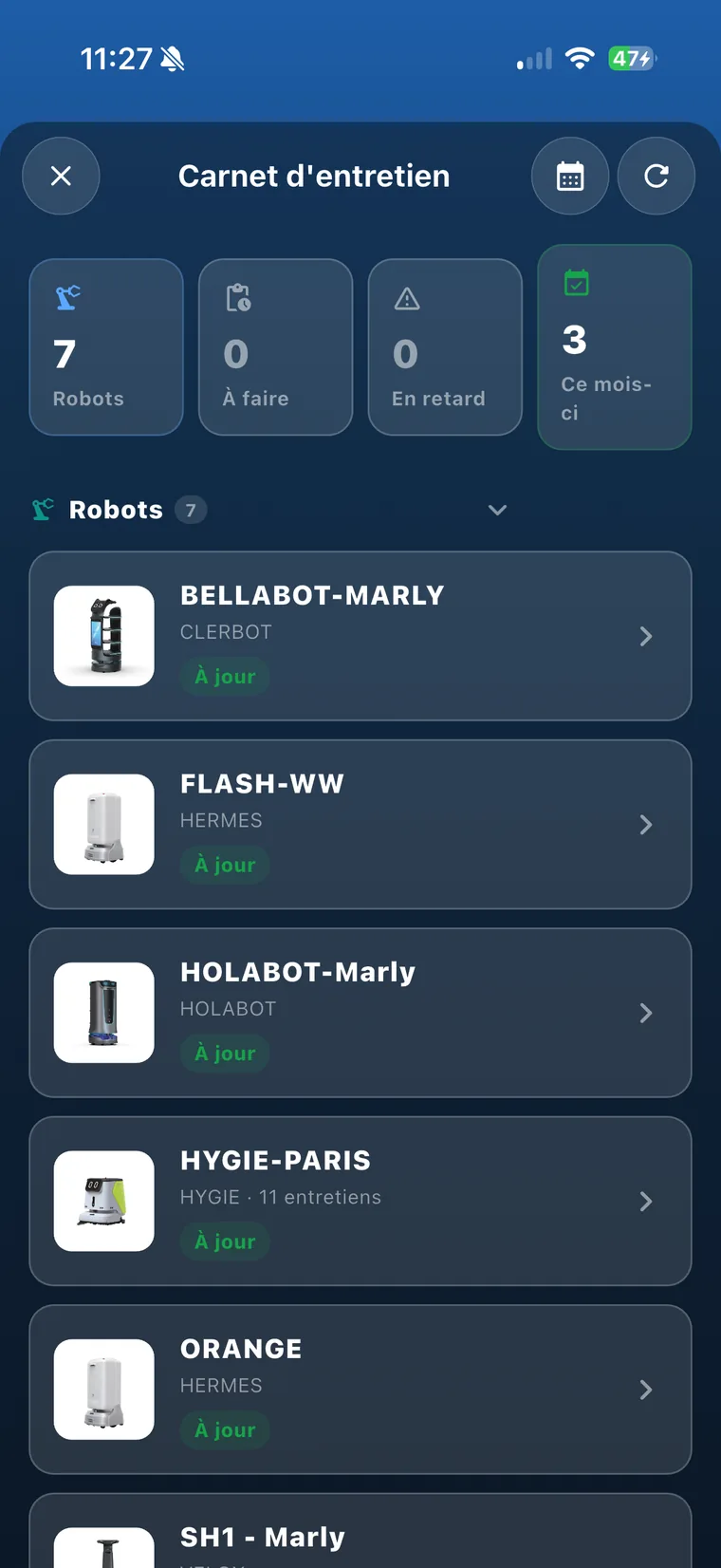 Carnet d'entretien des robots